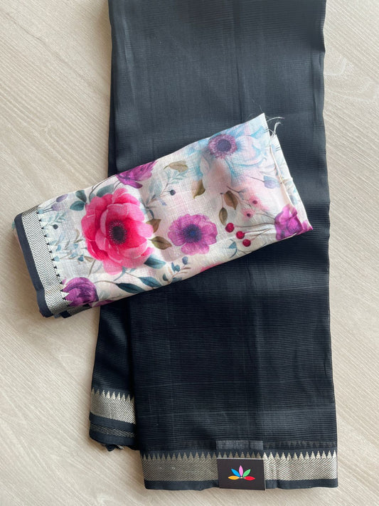 Zari Border Handloom Mangalagiri Silk Cotton Saree with Digital Printed Blouse Fabric -19214