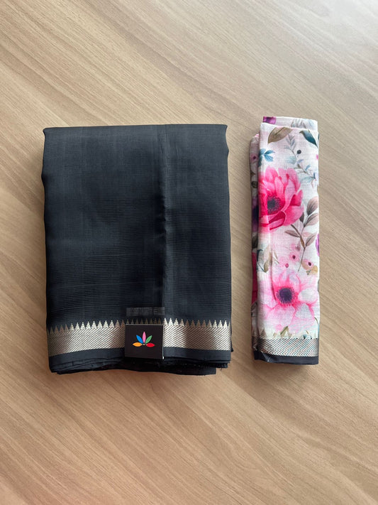 Zari Border Handloom Mangalagiri Silk Cotton Saree with Digital Printed Blouse Fabric -19214
