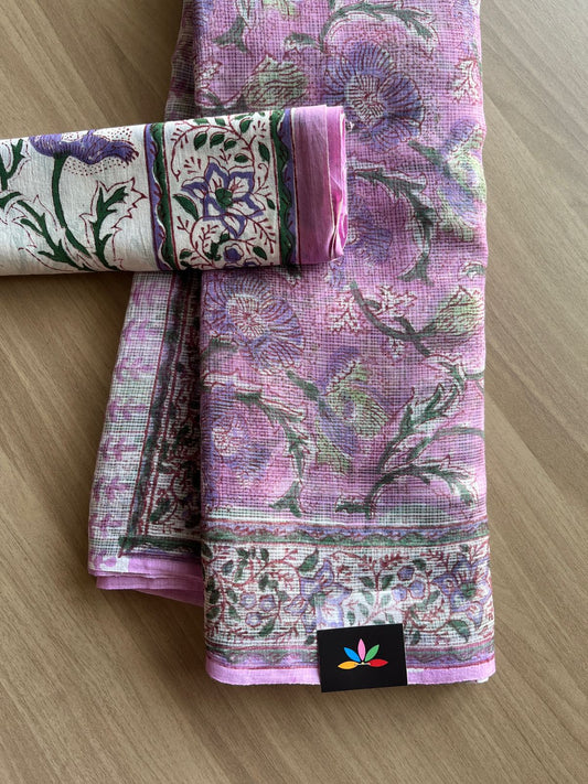 Handblock Printed Kota Doria Saree -19334