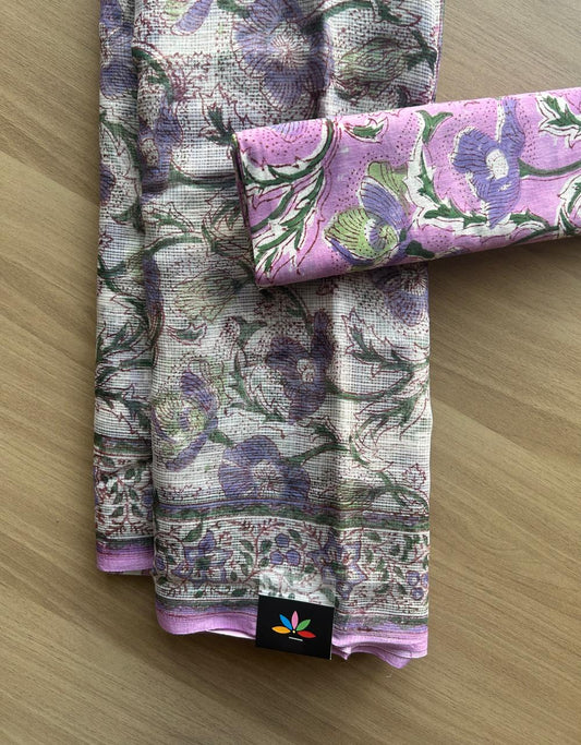 Handblock Printed Kota Doria Saree -19340