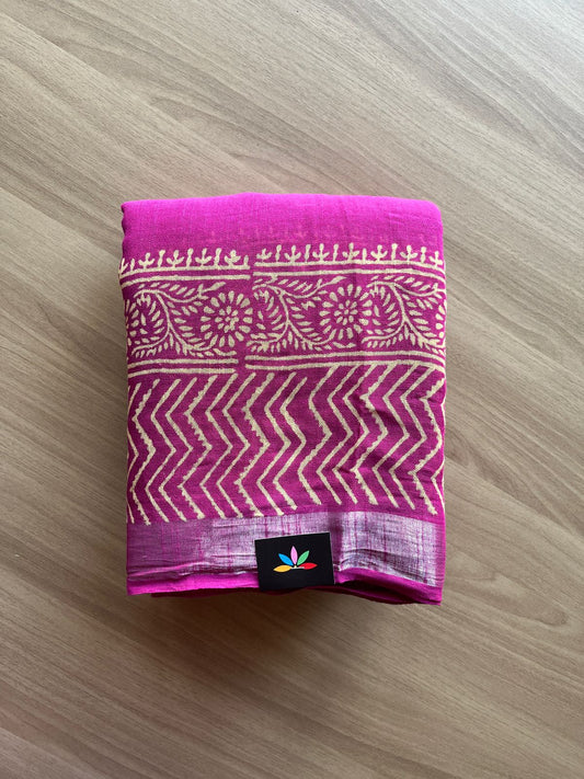 Handblock Printed Linen Cotton Saree -19354-19356