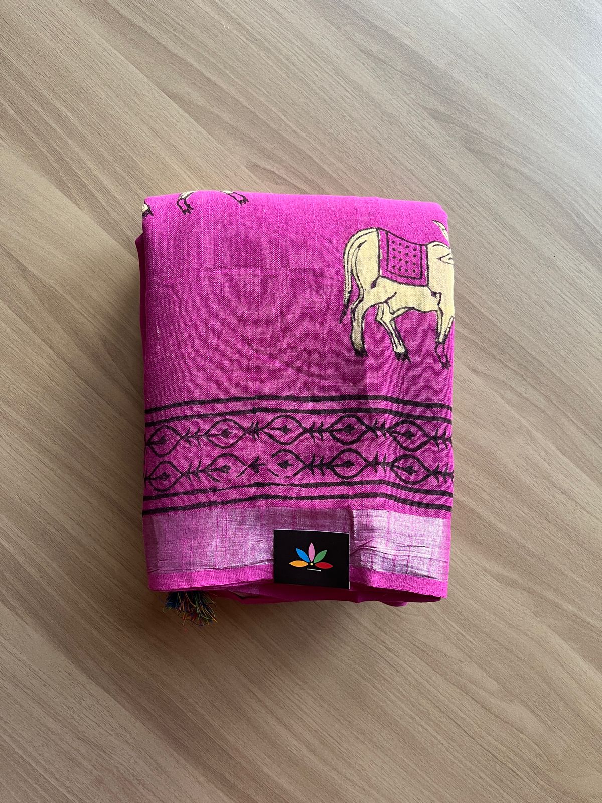 Handblock Printed Linen Cotton Saree -19370-19371 – Fabk-in