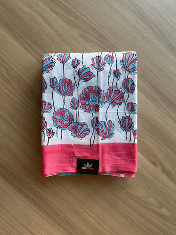 Handblock Printed Mul Cotton Saree-19430-19431