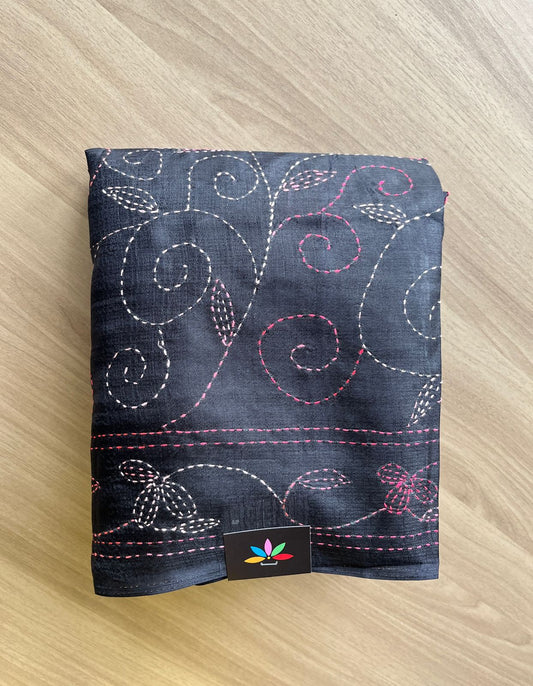 Kantha Hand Stitched Art Silk Saree-19554