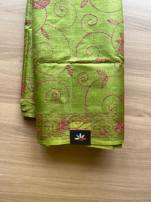 Kantha Hand Stitched Art Silk Saree-19556