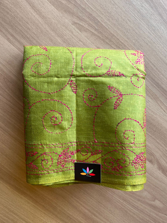 Kantha Hand Stitched Art Silk Saree-19556