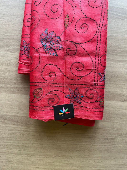 Kantha Hand Stitched Art Silk Saree-19557