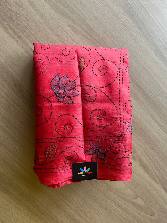 Kantha Hand Stitched Art Silk Saree-19557