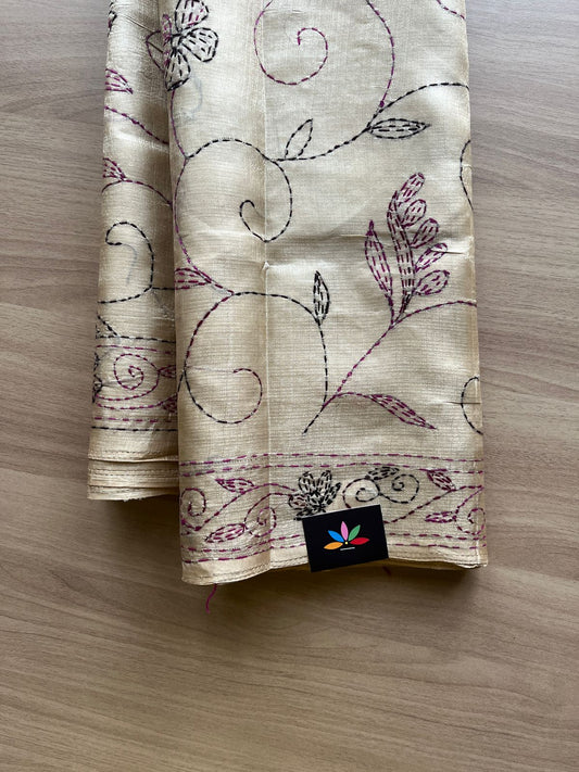 Kantha Hand Stitched Art Silk Saree-19558