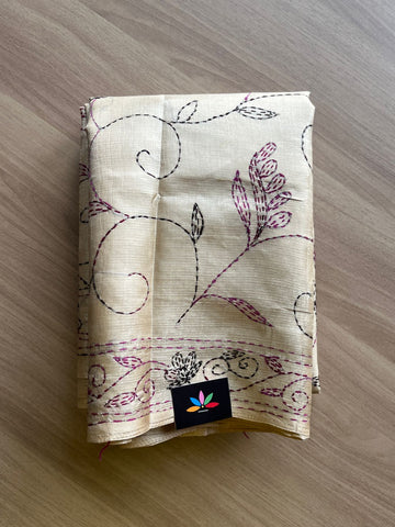 Kantha Hand Stitched Art Silk Saree-19558
