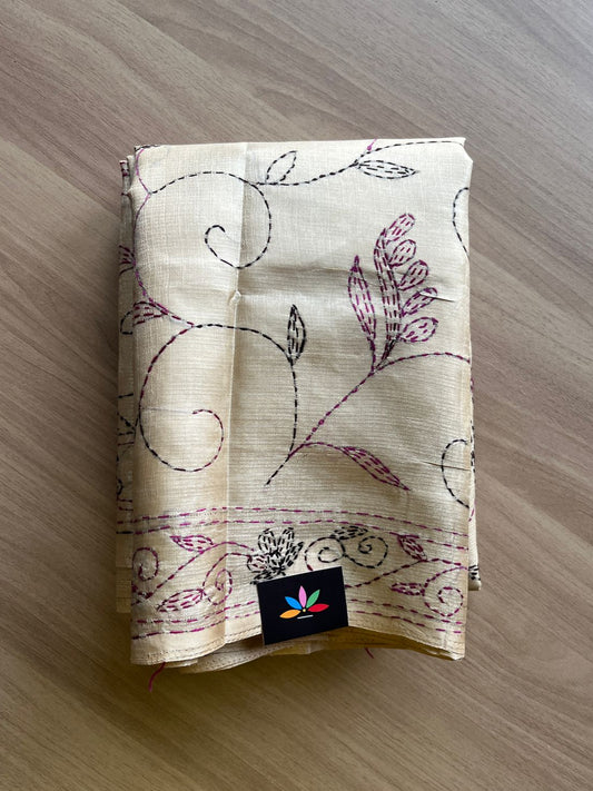 Kantha Hand Stitched Art Silk Saree-19558