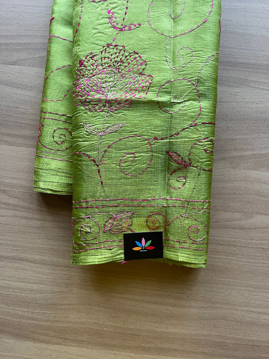 Kantha Hand Stitched Art Silk Saree-19559