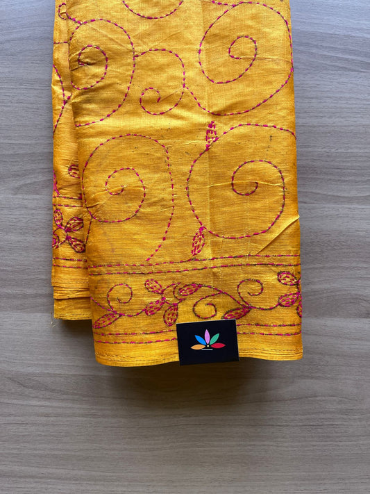 Kantha Hand Stitched Art Silk Saree-19560