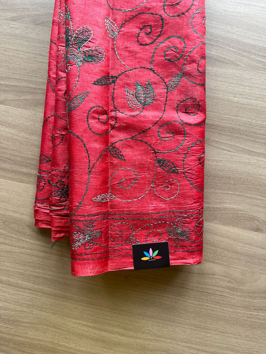 Kantha Hand Stitched Art Silk Saree-19561