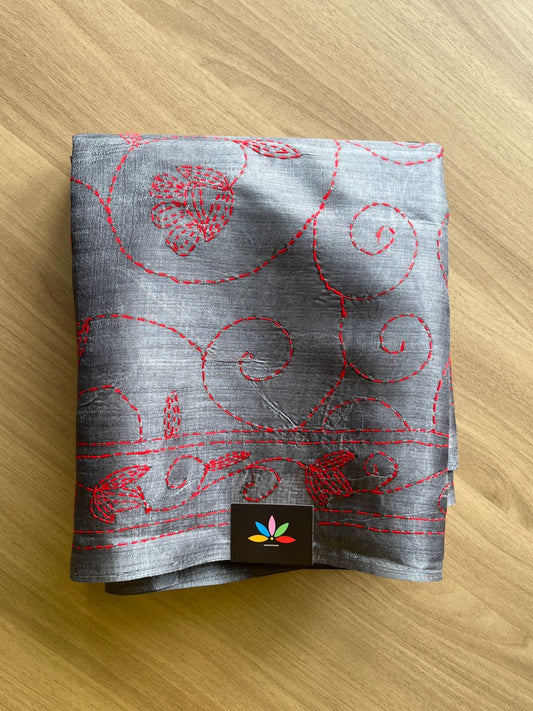 Kantha Hand Stitched Art Silk Saree-19562