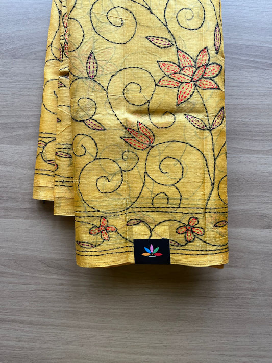 Kantha Hand Stitched Art Silk Saree-19563