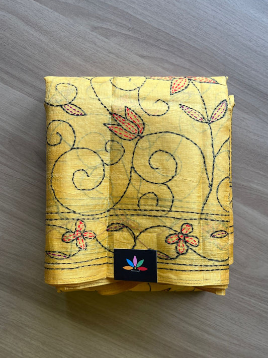 Kantha Hand Stitched Art Silk Saree-19563