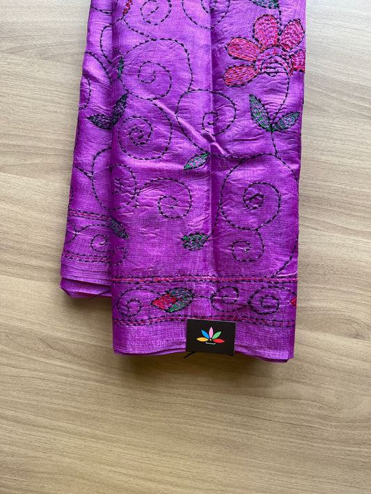 Kantha Hand Stitched Art Silk Saree-19566
