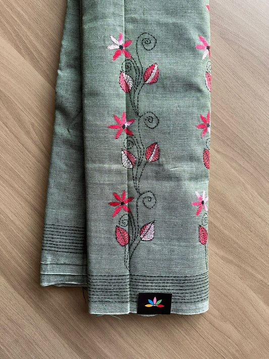 Kantha Stitch Cotton Saree -19573
