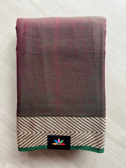 Mercerized Narayanpet Cotton Saree in Dual Tone Maroon Green with Striped Pallu  -19738-19740