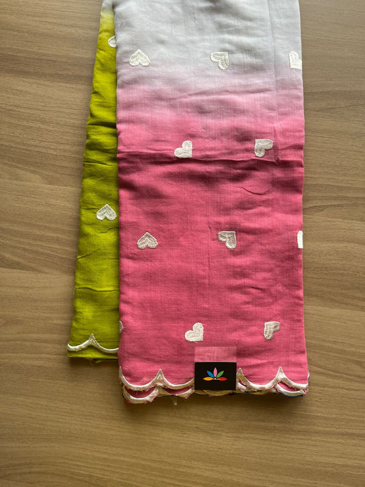 Ombre Heart Embroidered Scallop Border Mul Cotton Saree-19797