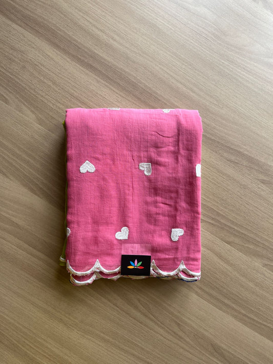 Ombre Heart Embroidered Scallop Border Mul Cotton Saree-19797