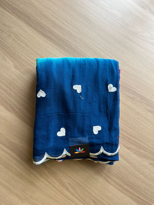 Ombre Heart Embroidered Scallop Border Mul Cotton Saree-19798