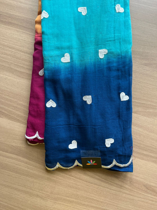 Ombre Heart Embroidered Scallop Border Mul Cotton Saree-19803