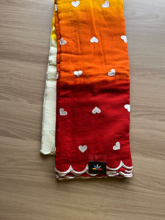 Ombre Heart Embroidered Scallop Border Mul Cotton Saree-19806