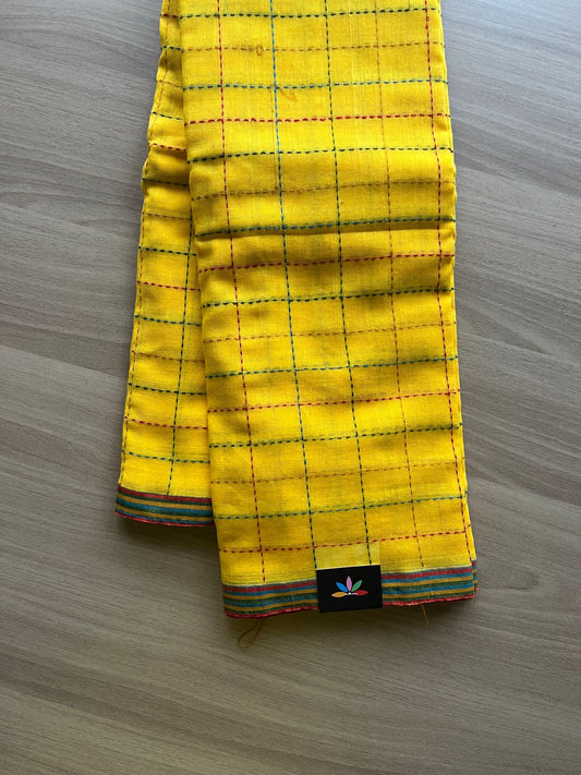Simple Soft Cotton Kantha Stitch Checks Saree -19813