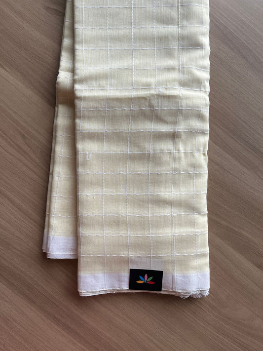 Simple Soft Cotton Kantha Stitch Checks Saree -19815