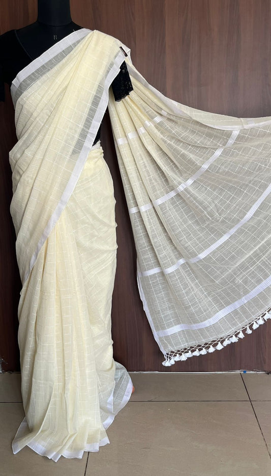 Simple Soft Cotton Kantha Stitch Checks Saree -19815
