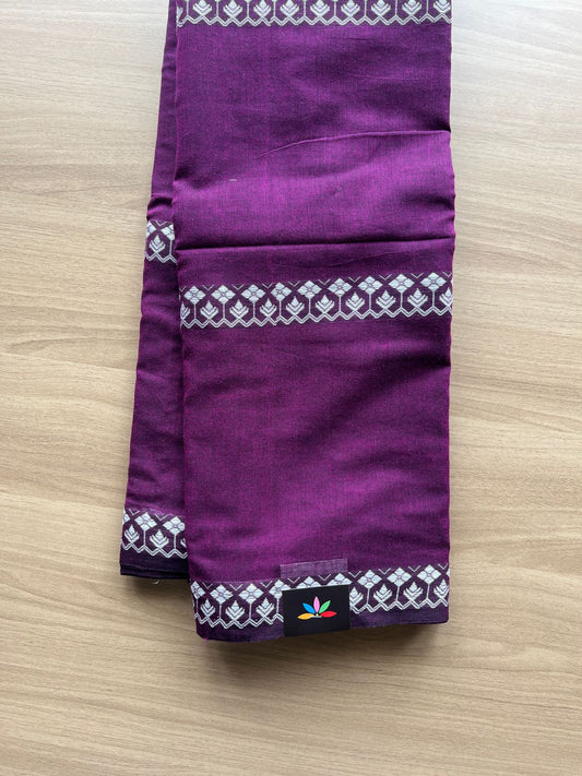 Plum Wine Soft Cotton Saree with White Thread Motifs  - 19843