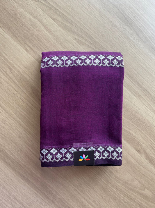 Plum Wine Soft Cotton Saree with White Thread Motifs  - 19843