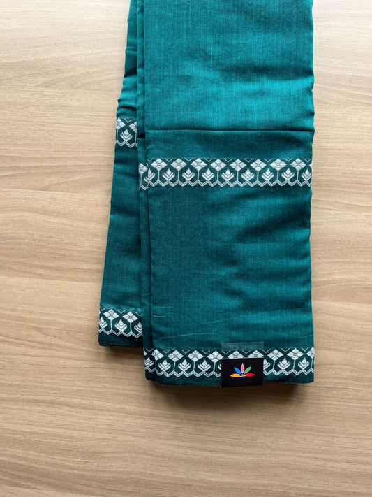 Teal Green Soft Cotton Saree with White Thread Motifs -19847
