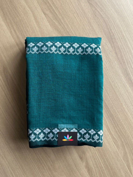 Teal Green Soft Cotton Saree with White Thread Motifs -19847