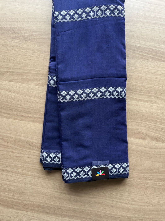 Midnight Blue Soft Cotton Saree with White Thread Motifs -19848