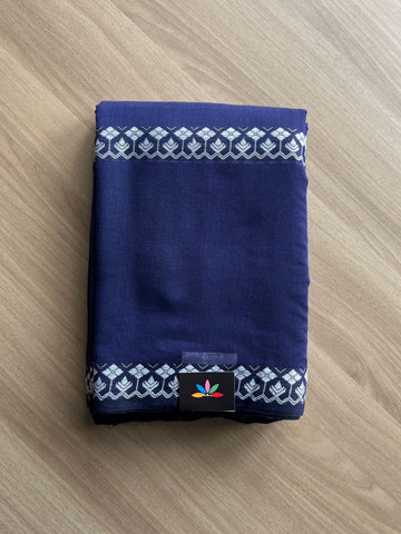 Midnight Blue Soft Cotton Saree with White Thread Motifs -19848