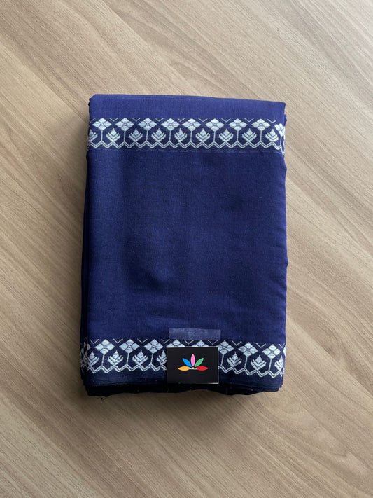 Midnight Blue Soft Cotton Saree with White Thread Motifs -19848