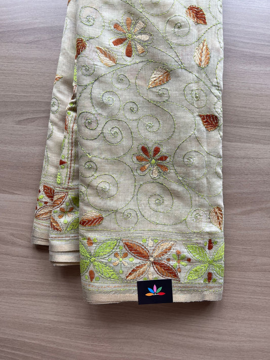 Kantha Stitch Semi Tussar Silk Saree-19865