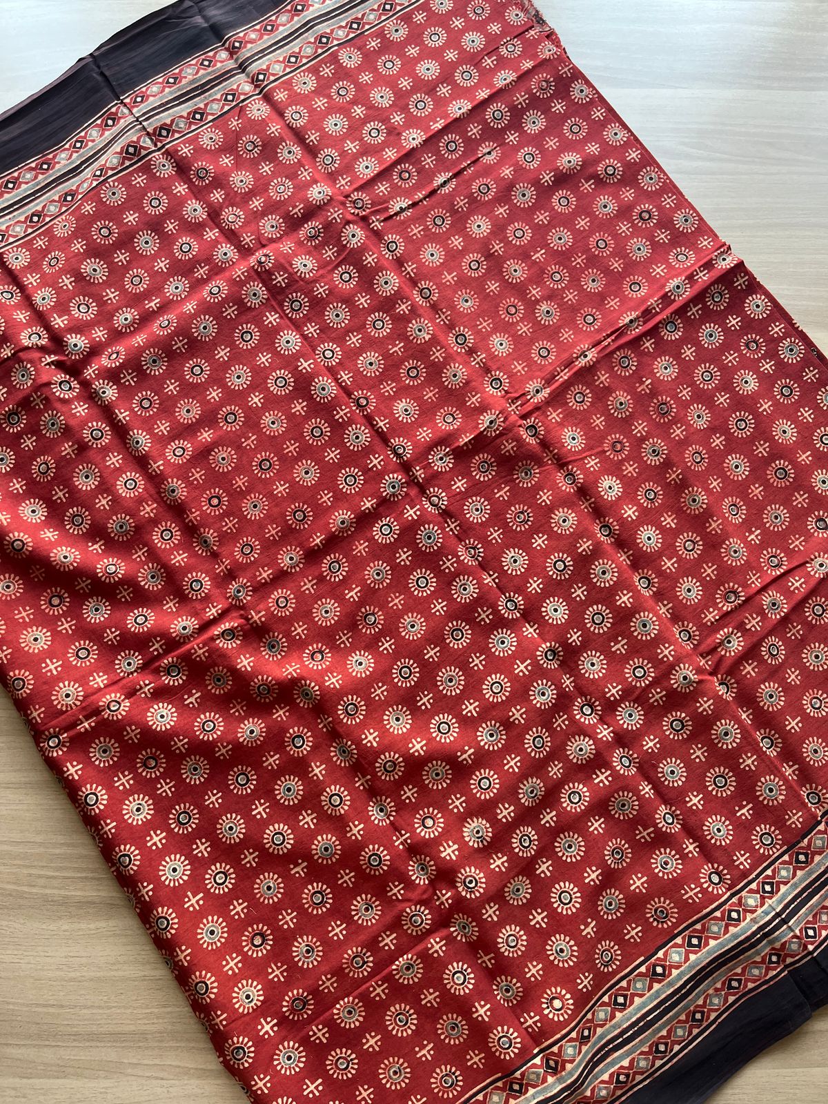 Natural Dye Ajrakh Handblock Printed Saree-19870 – Fabk-in