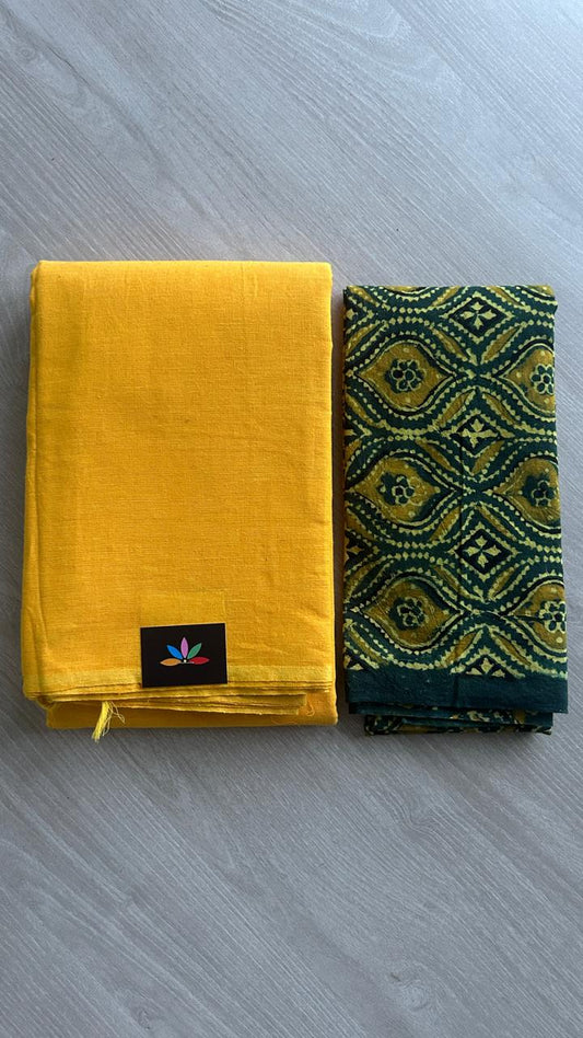 Plain Cotton Saree with Contrast Blouse-19919-19920