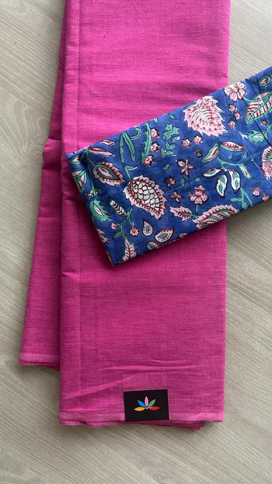 Plain Cotton Saree with Contrast Blouse-19922-19924