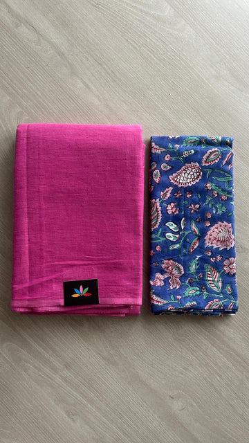 Plain Cotton Saree with Contrast Blouse-19922-19924