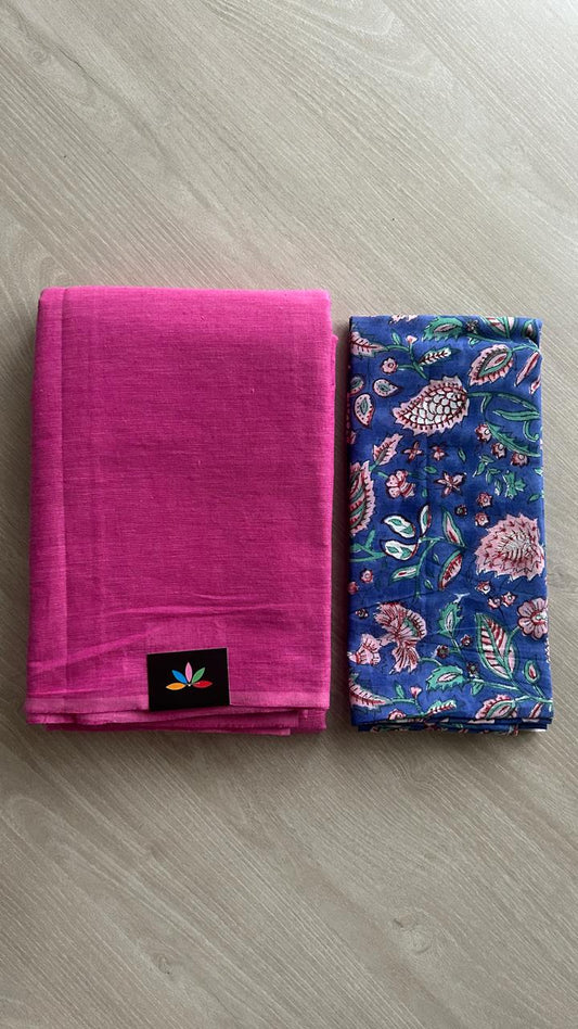 Plain Cotton Saree with Contrast Blouse-19922-19924