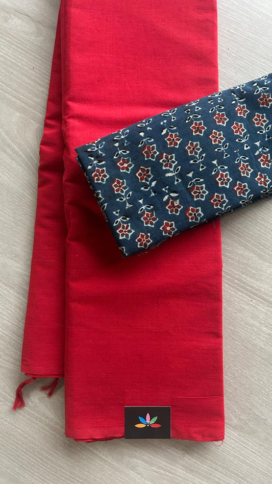 Plain Cotton Saree with Contrast Blouse-19937-19944