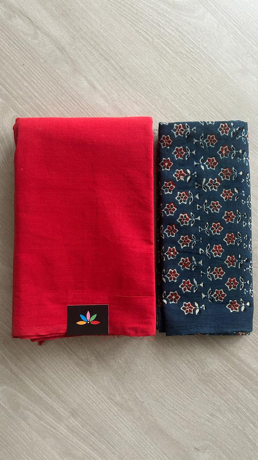 Plain Cotton Saree with Contrast Blouse-19937-19944