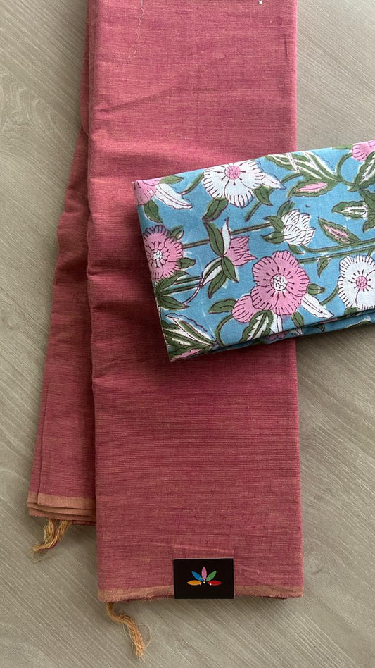 Plain Cotton Saree with Contrast Blouse-19945-19946