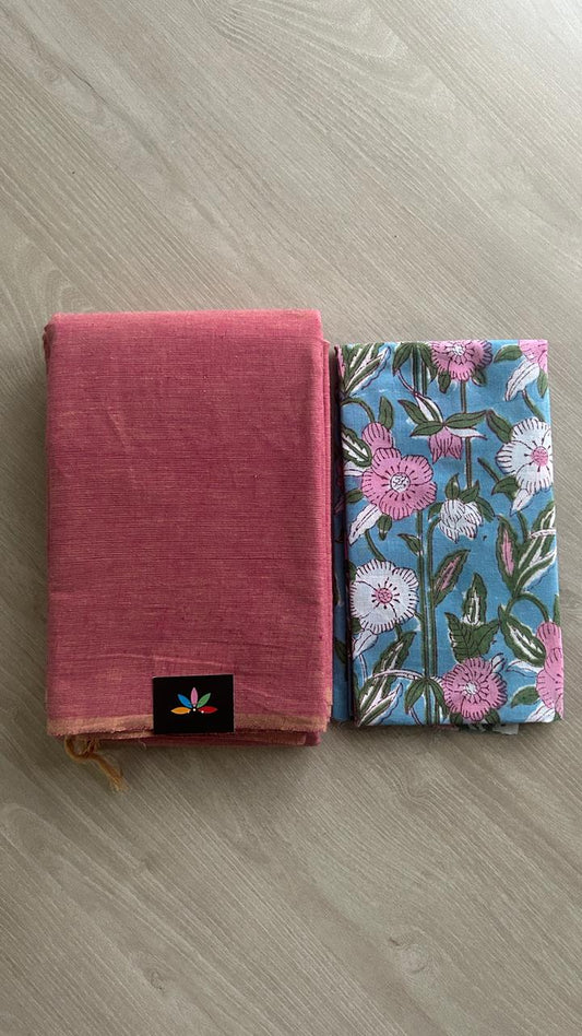 Plain Cotton Saree with Contrast Blouse-19945-19946