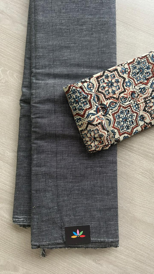 Plain Cotton Saree with Contrast Blouse-19948-19949